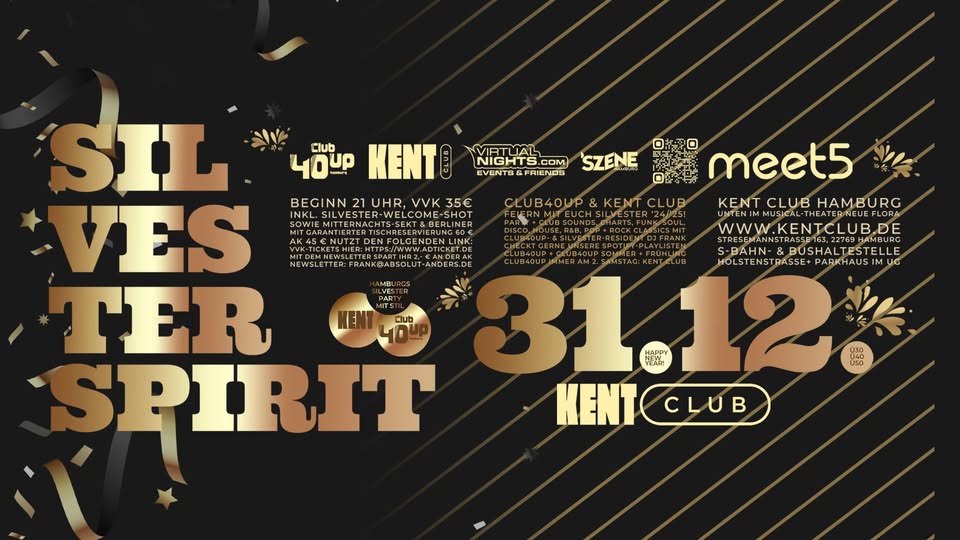 Club40up & GOOD TIMES present: Silvester Spirit - Die stilvolle Silvesterparty im KENT Club Hamburg