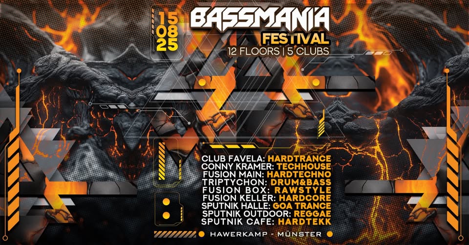 Fr. 15.8.24: Bassmania Festival(5 Clubs, 12 Floors, under 30€)