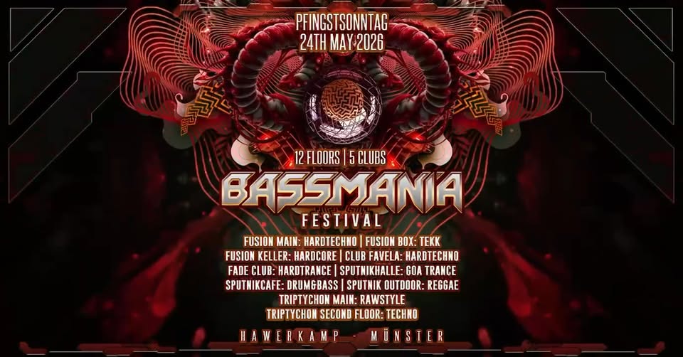 Pfingstsonntag: Bassmaniafestival(12 Floors, 5 Clubs, 1 Preis)